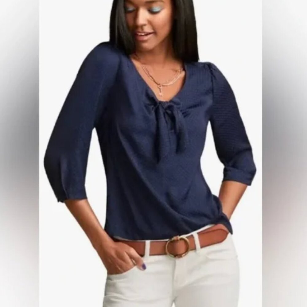 Cabi Navy Blue Blouse with Tiny Dots Women’s Size Medium Style 5525 | Like New M